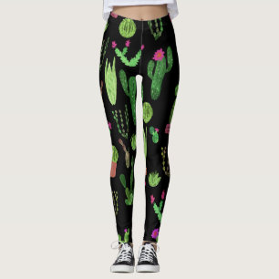 Legging Cactus de Aquarela Planta Sem Costura Fundo