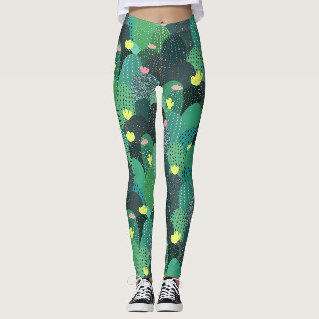 Legging Cactus Dourados, verde-verão, ponto-verde-Design (Frente)