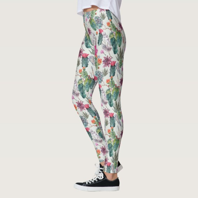 Legging Cactus Exótico Boho Watercolor e Padrão de Suculên (Esquerda)