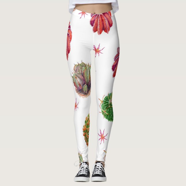 Legging Cactus Floral: Fundo de Aquarela (Frente)