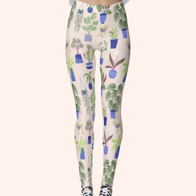 Legging Cactus Succult Blush Pink (House plant, cactus and succulent pattern yoga pants leggings)