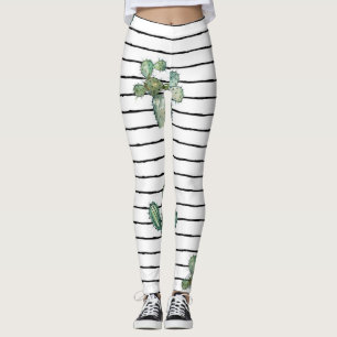Legging Cactus Watercolor: Desenho da Caneta da Vintage.