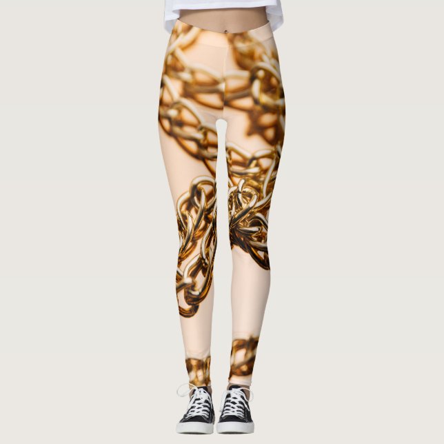 Legging Cadeias ouros, Luxo De Superfície Refletivo. (Frente)