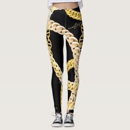 Legging Cadeias Pretas e Ouros Elegantes