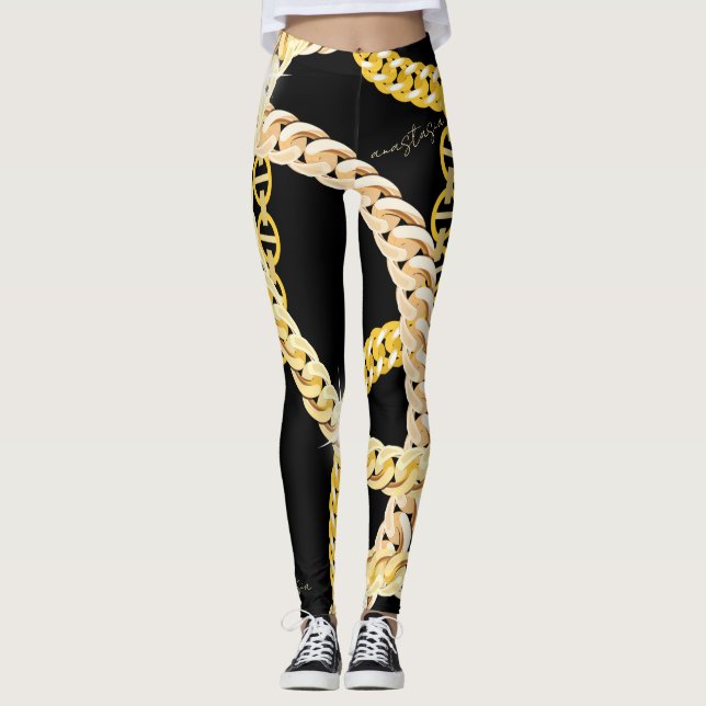 Legging Cadeias Pretas e Ouros Elegantes (Frente)