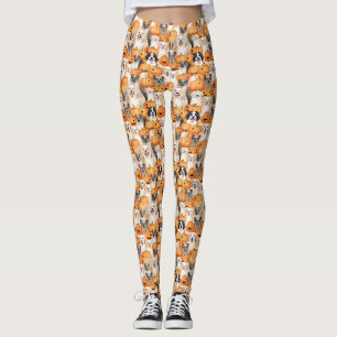 Legging Cães de Halloween - Raças de Cães Fofos com Abóbor