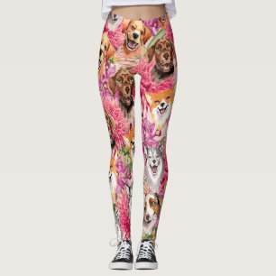 Legging Cães e flores felizes