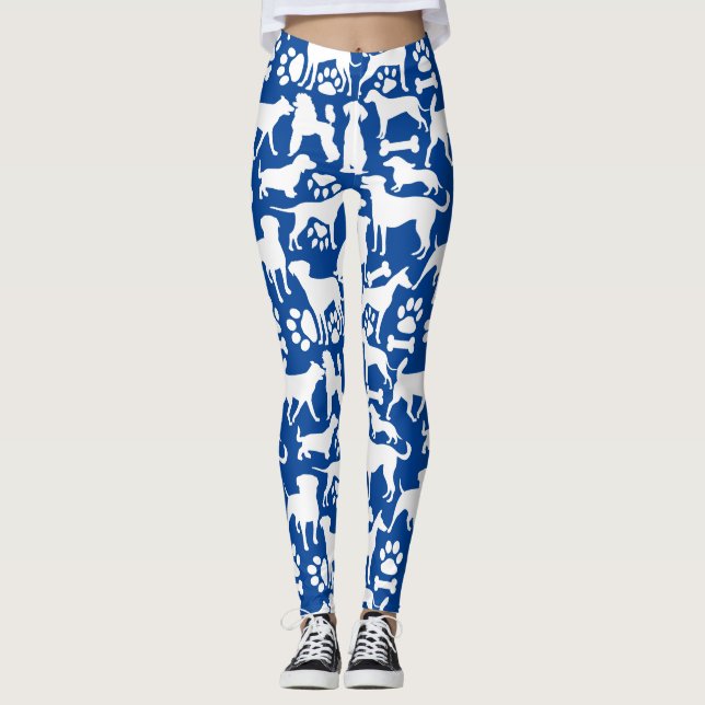 Legging Cães e patas 02.b Padrão azul BG (Frente)