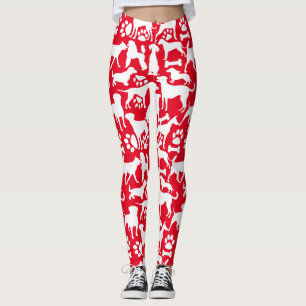 Legging Cães e patas 02.b Padrão vermelho BG