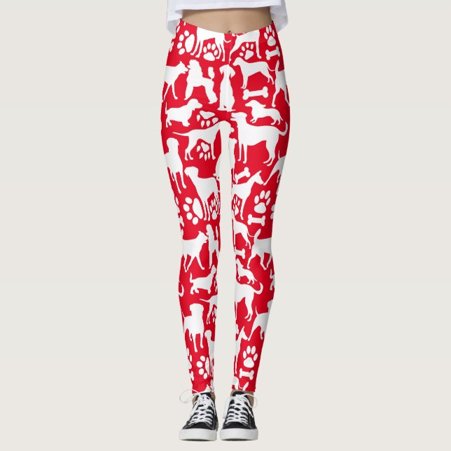 Legging Cães e patas 02.b Padrão vermelho BG (Frente)