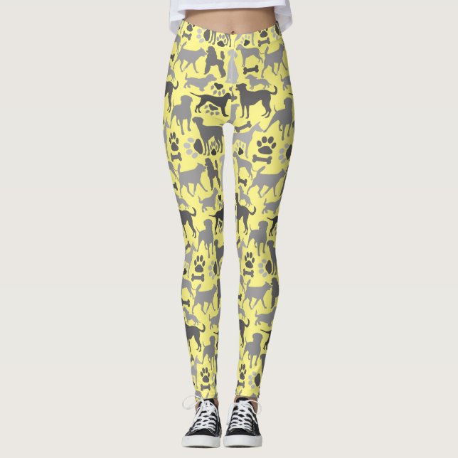Legging Cães e patas padrão 03.b fundo amarelo (Frente)