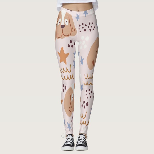 Legging Cães, estrelas, linhas, linhagens, sem costura: (Frente)