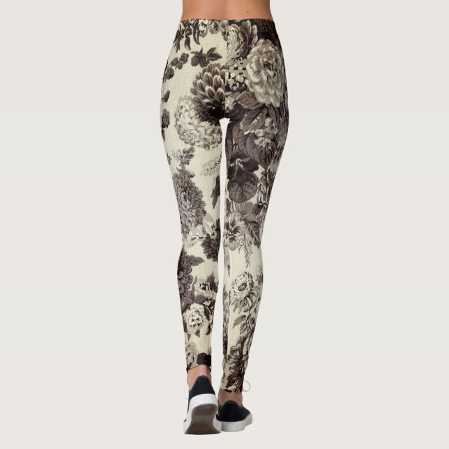Legging Café branco preto e creme Torre Floral (Verso)