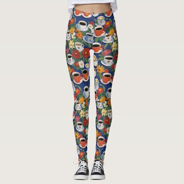 Legging Café E Xícaras Teaset Floral Azul (Frente)