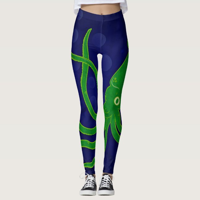 Legging Calamar verde na moda legal no oceano azul (Frente)