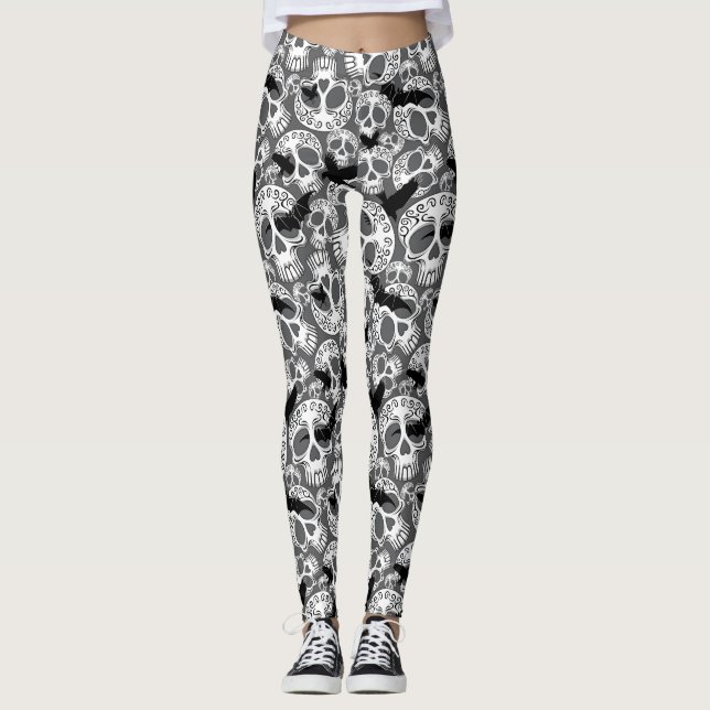 Legging Calaveras Decorativas do Halloween (Frente)