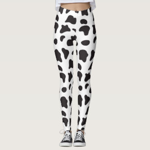 Legging Calça de ioga branca e impressão de vaca