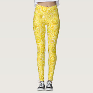 Legging Calça de ioga elegante amarela padrão Paisley