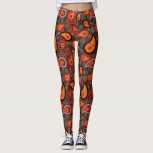 Legging Calça de ioga elegante de laranja vermelho padrão