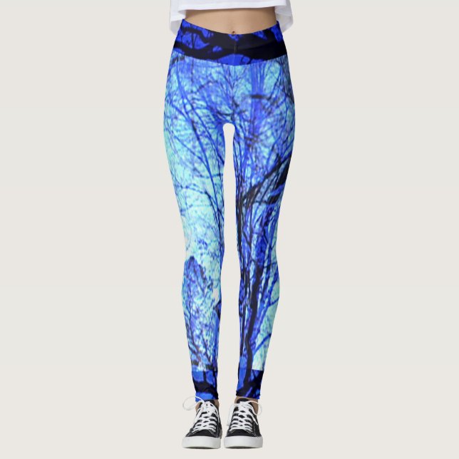 Legging Calça de Treino de Qualidade Azul Claro e Azul Esc (Frente)