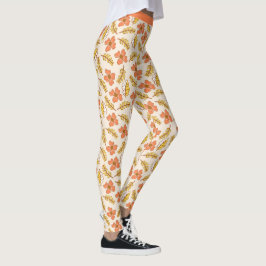 Legging Calça de Yoga de Flores de Folhagem Floral Salmão