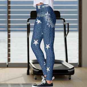 Legging Calça Jeans Azul Estrelas Irregulares Remendo de F