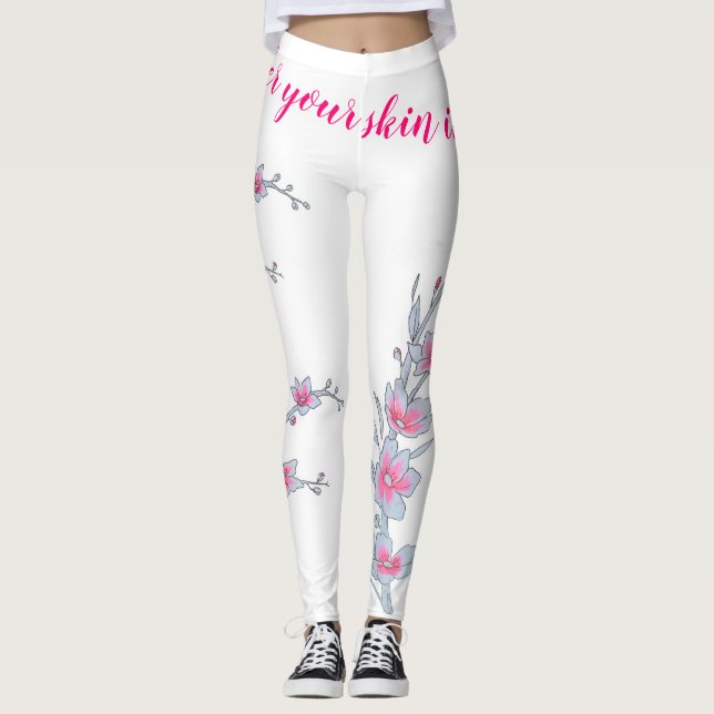 Legging Calça rosa de flores de cerejeira (Frente)