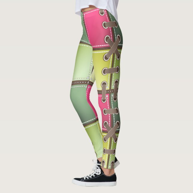 Legging calçado laca moda rosa e verde (Esquerda)