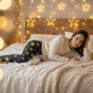 Legging Calças Azul e Branco com Estrelas Douradas Dividid