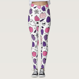 Legging Calças Brancas de Abóbora Caveira Boo