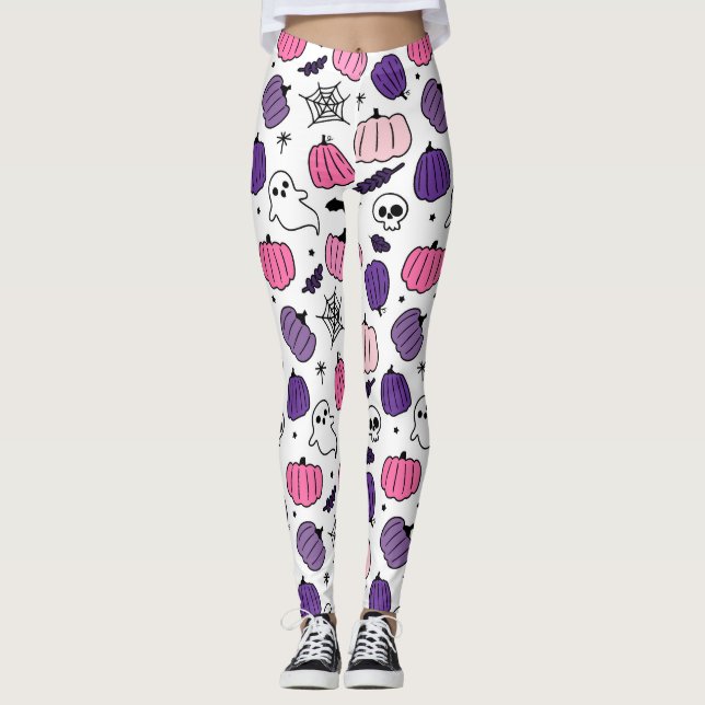 Legging Calças Brancas de Abóbora Caveira Boo  (Frente)