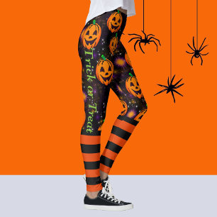 Legging Calças de Abóbora Jack-O-Lanterna