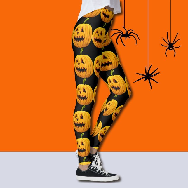 Legging Calças de Abóbora Jack-O-Lanterna Halloween (Criador carregado)