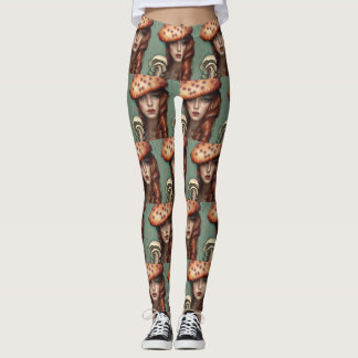 legging calças de cogumelo caprichoso retrô
