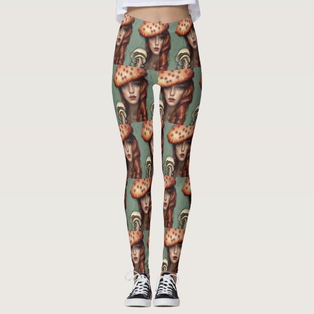 legging calças de cogumelo caprichoso retrô (Frente)