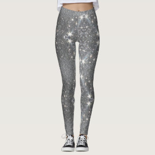 Legging Calças de Dança com Efeito de Brilho Prateado - Ca