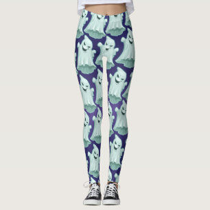 Legging Calças de Halloween Roxas Spooky Ghost para Mulher