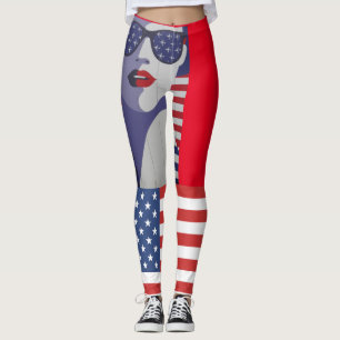 LEGGING CALÇAS DE IOGA PATRIÓTICAS PARA MULHERES COM BANDE