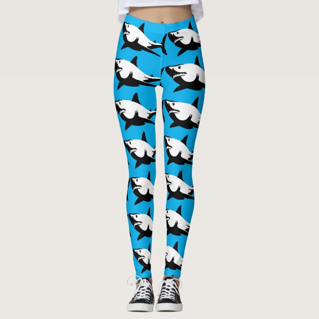 LEGGING CALÇAS DE YOGA AZUL IMPRESSÃO SHARK (Frente)