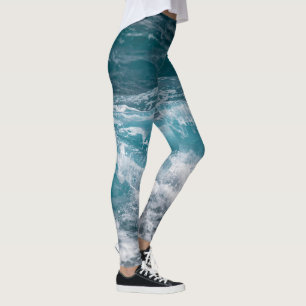Legging Calças de Yoga com Padrão de Onda do Oceano que Ch