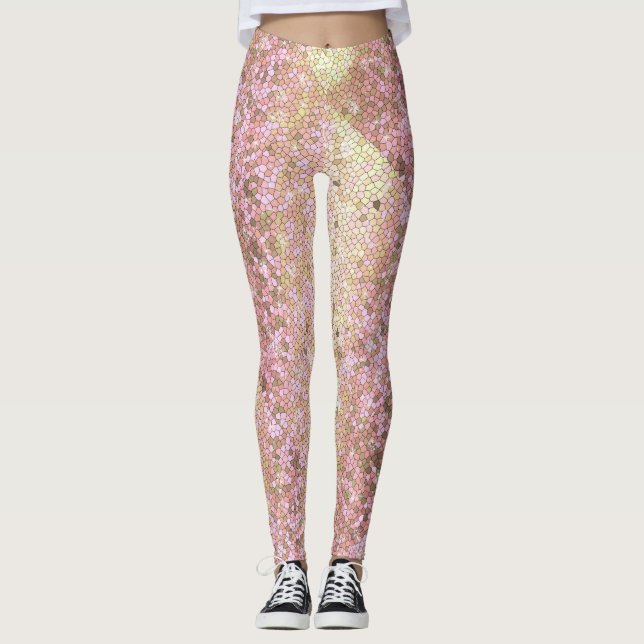 Legging Calças de Yoga Glitter Glitter Sparkly Bling rosa (Frente)