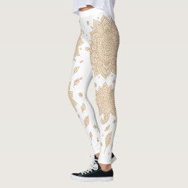 Legging Calças de Yoga Minimalista Mandala Boho Branca