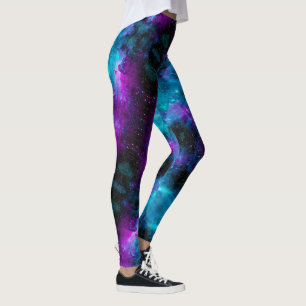 Legging Calças Espaciais! Estrelas de Aqua Rosa Brilhante