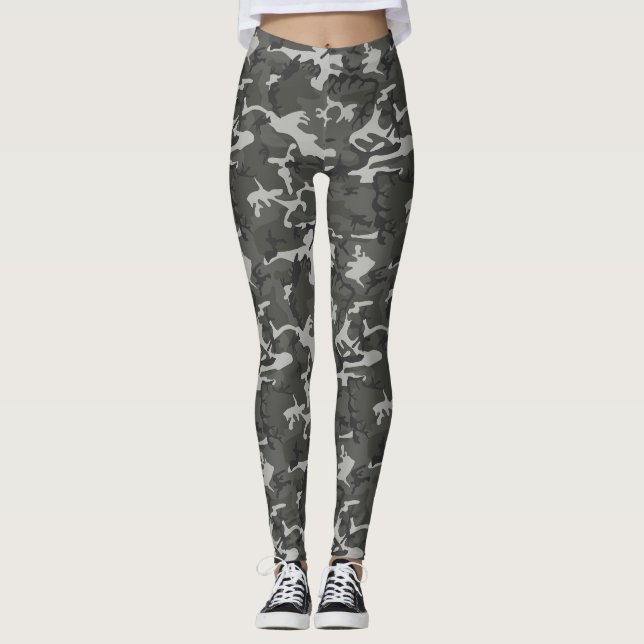 Legging Calças justas cinzentas e pretas de Camo (Frente)