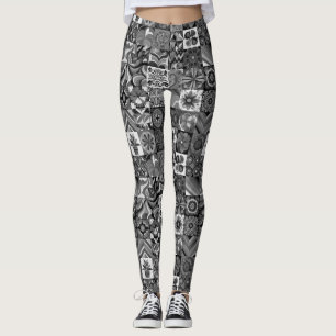 Legging Calças Justas Personalizadas Estilo Retro Preto+Br