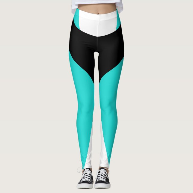 Legging Calças pretas dos esportes de turquesa que (Frente)