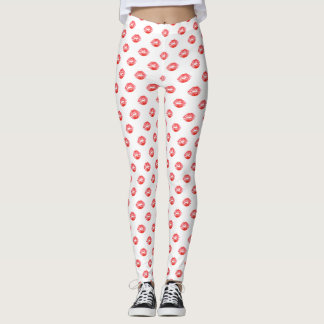 Legging Calças vermelhas brancas do beijo das caneleiras