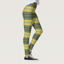 Legging Caleidoscópio Amarelo e Verde Padrão de Mandala