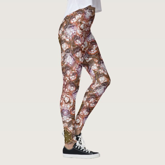 Legging Caleidoscópio castanho preta de hexágonos sobrepos (Direita)