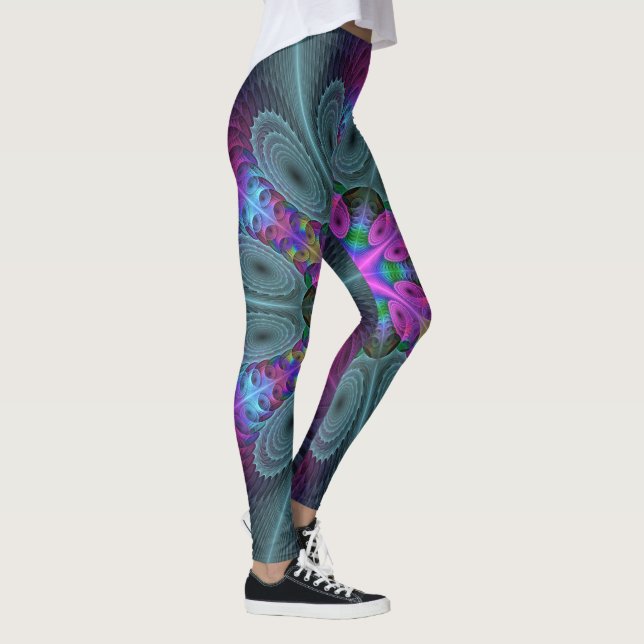 Legging Caleidoscópio de Arte Fractal de Greve Colorida Ma (Direita)